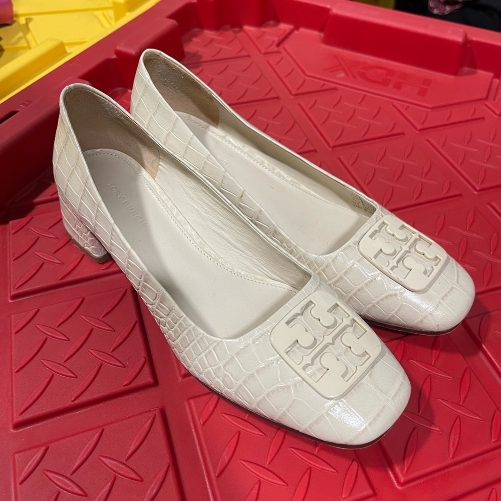 Tory Burch | Georgia Square-Toe Croc-Embossed Leather Heel